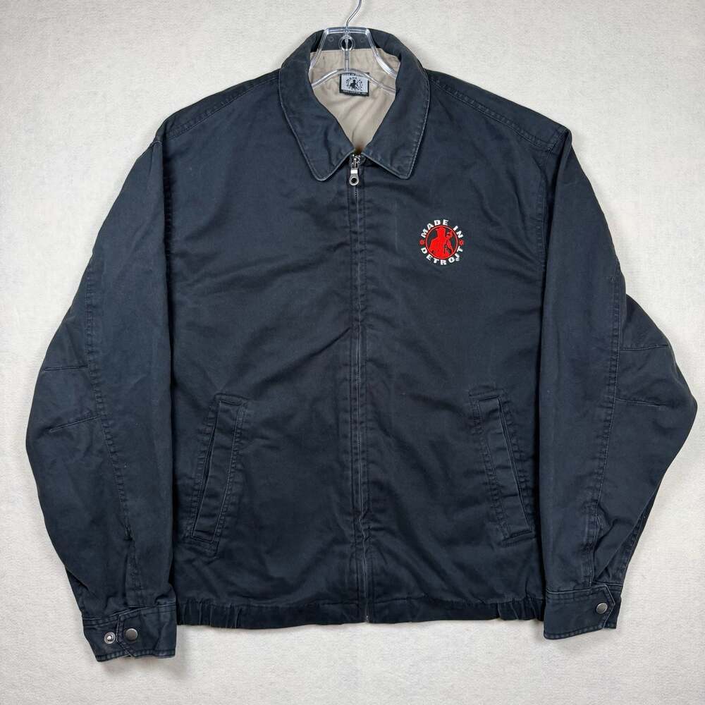 Made In Detroit Mens Medium Organic Cotton Zip-Up Work Wear Jacket Black